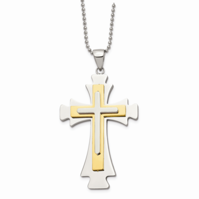 Gold IP-plated Cross Pendant 22 Inch Necklace Stainless Steel SRN482-22 by Chisel, MPN: SRN482-22, …