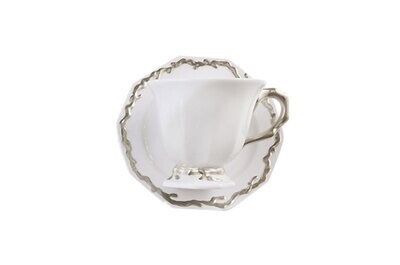 Mottahedeh Barriera Corallina Platinum Matt Tea Cup &amp; Saucer TD604, MPN: TD604,