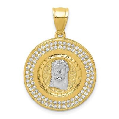 Channel Edge &amp; Pave Jesus Face Pendant 10k Gold with Rhodium CZ Diamond 10C1466, MPN: 10C1466,