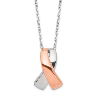 Polished Awareness Ribbon with 2 Inch Extender Necklace 16 Inch Sterling Silver Rose-Tone QG6106-16…