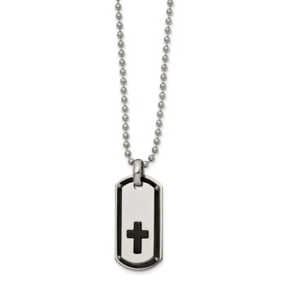 Black IP plated Cross Dog tag 22 Inch Necklace Stainless Steel Polished SRN2585-22 by Chisel, MPN: …