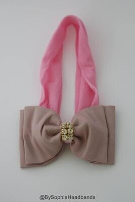 Baby Headband Pale Pink Baby Headband Newborn Headband Baby Bow Headband Photo Prop Big Bow Headban…
