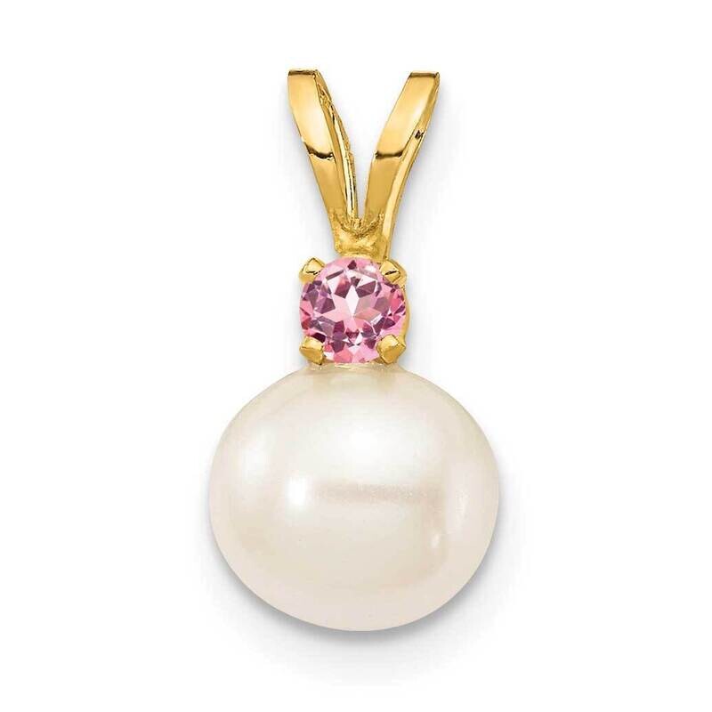 6-7mm White Round Freshwater Cultured Pearl Pink Topaz Pendants 14k Gold XF741_PT, MPN: XF741_PT, 8…