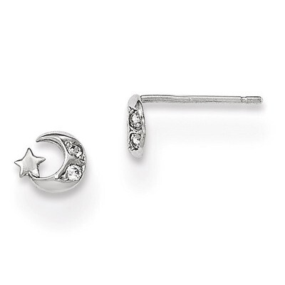 Madi K CZ Diamond Moon &amp; Star Post Earrings 14k white Gold GK880, MPN: GK880, 191101360961