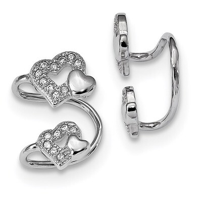 CZ Diamond Double Heart Right Cuff Earring Sterling Silver Rhodium-plated QE13679, MPN: QE13679, 88…