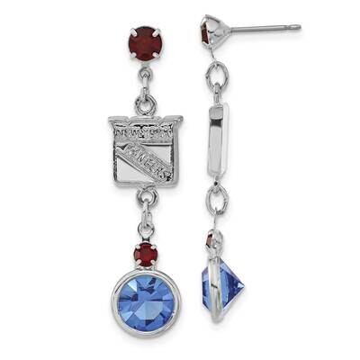 NHL New York Rangers Blue &amp; Red Crystal Post Dangle Earrings Silver-tone RNG065ER-CR, MPN: RNG065ER…