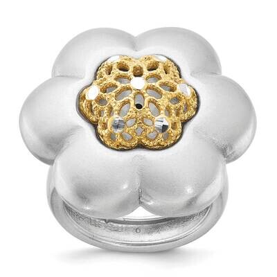 Sterling Silver Gold Tone Diamond-cut Flower Ring SSCMEI17827-6