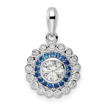 Blue &amp; White CZ Diamond Pendant Sterling Silver Rhodium-Plated Polished QP5632, MPN: QP5632,