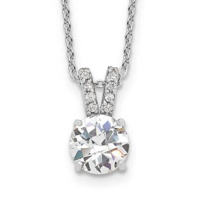 Cheryl M 8mm CZ Diamond with CZ Diamond Split Bale Pendant Necklace Sterling Silver Rhodium-plated …