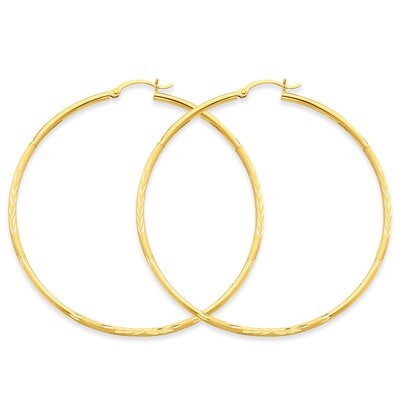 Satin &amp; Diamond-cut 2mm Round Tube Hoop Earrings 14k Gold TC217, MPN: TC217, 883957288949