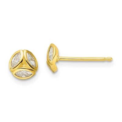 Gold-Tone CZ Diamond Post Earrings Sterling Silver Polished QE16186, MPN: QE16186, 196904150320
