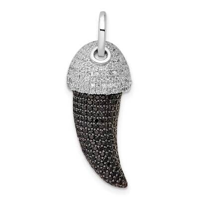 Black and White CZ Diamond Claw Pendant Sterling Silver Rhodium-Plated QC11072, MPN: QC11072,