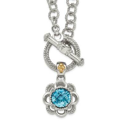 Accent Light Swiss Blue Topaz &amp; Diamond Toggle Neckl Sterling Silver with 14k Gold QTC1605, MPN: QT…