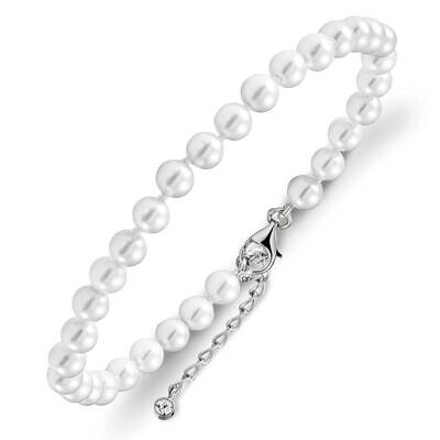 Majestik Rhodium Plated 5-6mm Imitat Shell Pearl &amp; Cz with 2 Inch Extension Anklet Sterling Silver …