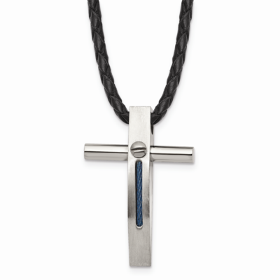 Rope Accent Cross Pendant Necklace Stainless Steel SRN312-18 by Chisel, MPN: SRN312-18, 883957750378