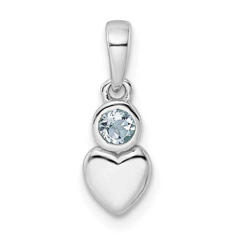 Aquamarine Heart Pendant Sterling Silver Rhodium-Plated Polished QBPD35MAR, MPN: QBPD35MAR,