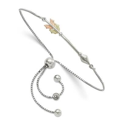 12k Gold Accents Black Hills Arrow Adjustable Bracelet Sterling Silver QBH277, MPN: QBH277,