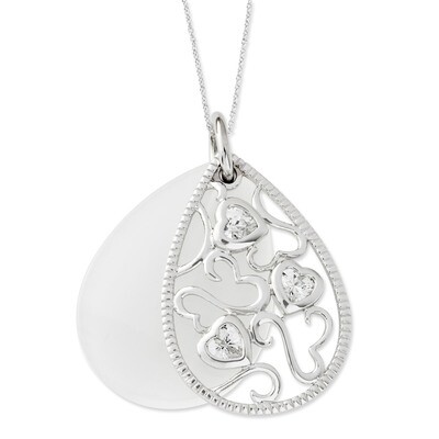 CZ &amp; Simulated Cat&#39;s Eye Life Goes On 18 Inch Necklace Sterling Silver QSX487