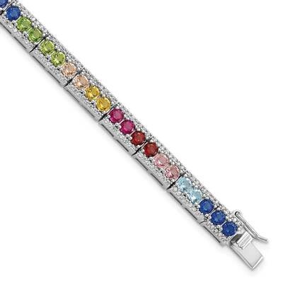 CZ Diamond and Multicolor Nano Crystals Bracelet Sterling Silver Rhodium-Plated QG5932-7.5, MPN: QG…