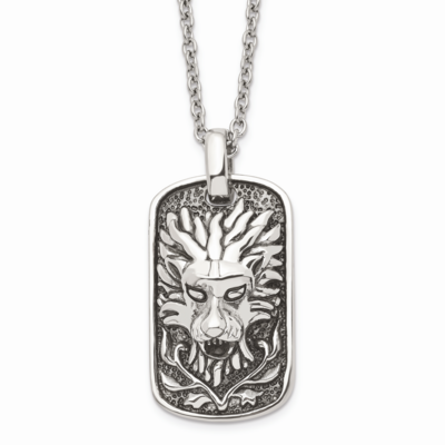 Antiqued Lion Dog Tag Necklace Stainless Steel Polished SRN1477-22 by Chisel, MPN: SRN1477-22, 8867…
