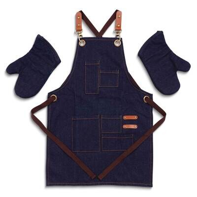 Dark Blue Denim Adult Apron with Oven Mitts GM25296, MPN: GM25296, 788089157586
