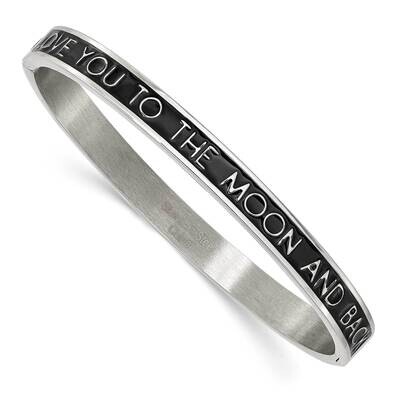 Black Enamel Love You To The Moon 6mm Bangle Stainless Steel Polished SRB2687, MPN: SRB2687, 191101…