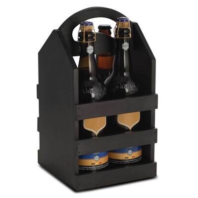 Black Wood Four Bottle Caddy with Curved Built in Handle GM21614, MPN: GM21614, 797140591092