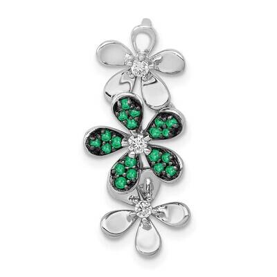 Rhodium Plated Diamond &amp; Emerald 3 Flowers Pendant 14k White Gold PM4044-EM-009-WA, MPN: PM4044-EM-…