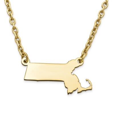 Massachusetts State Pendant Necklace with Chain 14k Yellow Gold Engravable XNA706Y-MA, MPN: XNA706Y…
