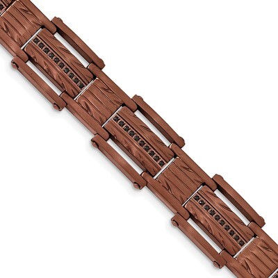 Brown IP with Black CZ Textured Bracelet Stainless Steel Brushed SRB1904-8.25 by Chisel, MPN: SRB19…
