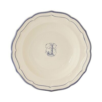 Gien Monogram Filet Bleu Rim Soup Letter J 1710ACRJ22, MPN: 1710ACRJ22, 840769019819