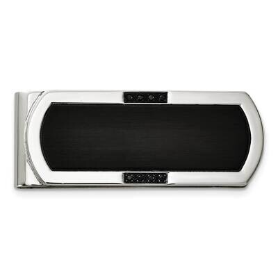 Polished Black Ip-Plated with Black CZ Diamond Money Clip Stainless Steel Brushed SRM206 by Chisel,…