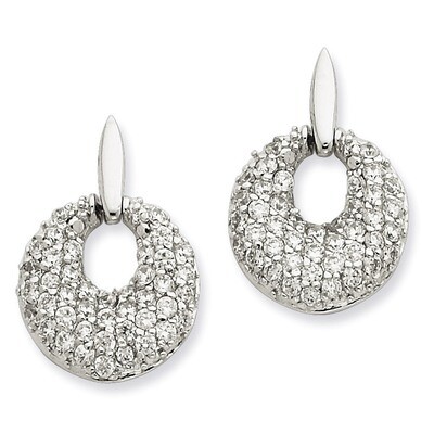 Crystal Circle Post Dangle Earrings Sterling Silver QE7353