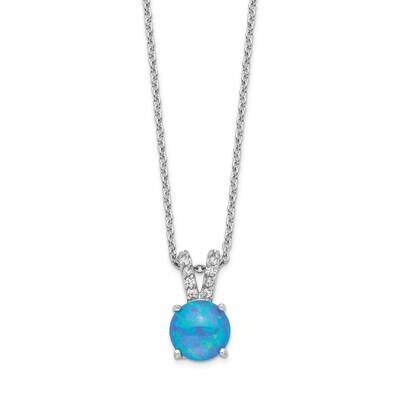 CZ Diamond &amp; Created Opal 18.5 Inch Necklace Sterling Silver Rhodium Plated QCM1411-18.5, MPN: QCM1…