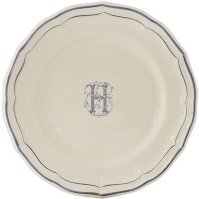 Gien Monogram Filet Bleu Dinner Plate Letter H 1710AEXH22, MPN: 1710AEXH22, 840769019185