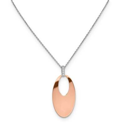 Rose Gold Plate Pendant with Cz On 16 Chain 1 Inch Extension Sterling Silver CMEI17888-16, MPN: CME…