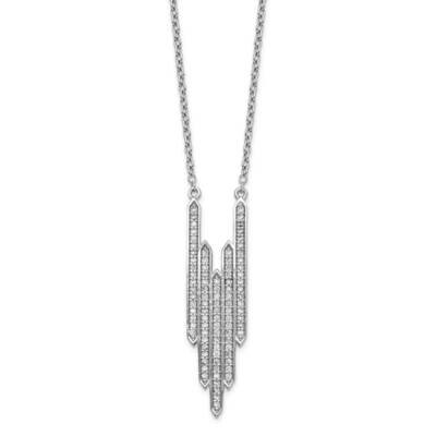 Bars with 1 inch Extender Necklace Sterling Silver Rhodium-plated CZ Diamond QG5419-16, MPN: QG5419…
