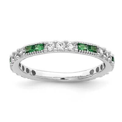 Synthetic Green Spinel &amp; CZ Diamond Band Sterling Silver Rhodium-plated QR7031, MPN: QR7031, 883957…