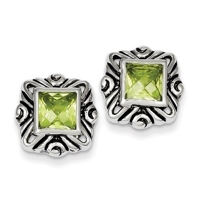 Green Diamond Square Earrings Sterling Silver QE3106, MPN: QE3106, 883957925240