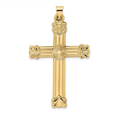 Textured Solid Circle Center Cross Pendant 14k Gold Polished XR1938, MPN: XR1938,