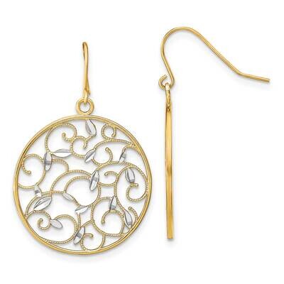 Cut-Out Round Floral Medallion Wire Earrings 14k Gold Rhodium TF1864, MPN: TF1864, 637218137367