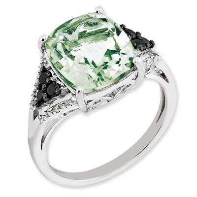 Diamond &amp; Green Quartz Ring Sterling Silver Rhodium-plated QR3049AG-7, MPN: QR3049AG-7, 883957361819