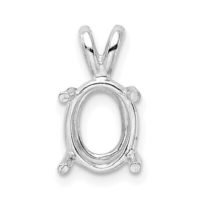 Oval 4-Prong Cast Heavy Weight 4 x 3mm Pendant Setting 14k White Gold WG982, MPN: WG982,