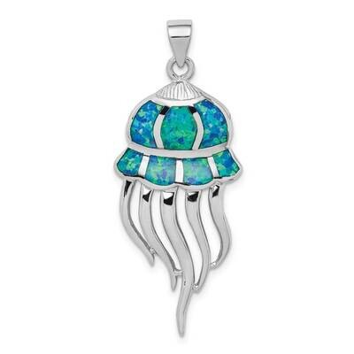 Created Blue Opal Jellyfish Pendant Sterling Silver Rhodium-plated QP5233, MPN: QP5233, 886774116662