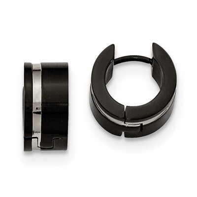 Black IP Hinged Hoop Earrings Stainless Steel Polished SRE1009 by Chisel, MPN: SRE1009, 191101644436