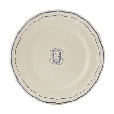 Gien Monogram Filet Bleu Dessert Plate Letter U 1710ADEU22, MPN: 1710ADEU22, 840769019666
