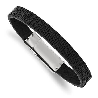 Textured Black Leather 8.5 Inch Bracelet Stainless Steel Polished SRB2994-8.5, MPN: SRB2994-8.5, 19…