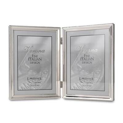 Polished Silver-plated 5 x 7 Inch Hinged Double Picture Frame Bead Border Design GM22287, MPN: GM22…