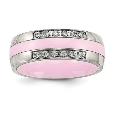 Pink Ceramic CZ Diamond Ring Stainless Steel Polished SR561, MPN: SR561, 191101852954