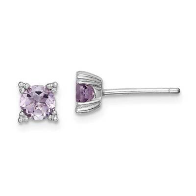 Round 5mm Amethyst Post Earrings Sterling Silver Rhodium-plated QE15175, MPN: QE15175, 191101844645